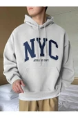Erkek Siyah Nyc Baskılı Oversize Kapşonlu Sweatshirt - 8