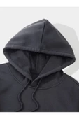 Unisex Füme Sırt Yazı Baskılı Oversize Kapşonlu Sweatshirt - 2