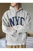 Erkek Siyah Nyc Baskılı Oversize Kapşonlu Sweatshirt - 7