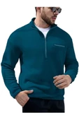 Erkek Göğüs Fermuarlı Oversize Polo Yaka Sweatshirt - 3