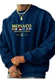 Erkek Monaco Baskılı Oversize Kapşonlu Sweatshirt - 2