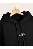 Erkek Siyah New York Baskılı Kapüşonlu Sweatshirt thumbnail 4