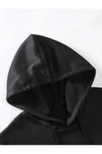 Erkek Siyah Be Yourself Baskılı Oversize Kapşonlu Sweatshirt - 5