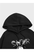 Tavşan Baskılı Oversize Kapüşonlu Sweatshirt - 8