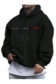 Erkek Boston Baskılı Oversize Kapşonlu Sweatshirt - 3
