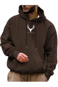 Erkek Geyik Baskı Kapüşonlu Sweatshirt - 2