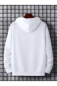 Erkek Beyaz Dik Paris Baskılı Kapüşonlu Sweatshirt - 3