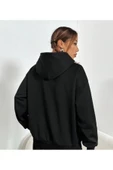 Kadın Siyah Empathy Baskı Kapüşonlu Sweatshirt - 4
