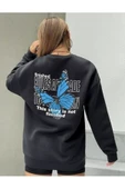 Kadın Kelebek Bisiklet Yaka Sweatshirt - 3
