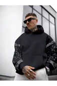 Erkek Kahverengi Kol Desenli Oversize Kapşonlu Sweatshirt thumbnail 10