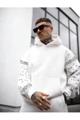 Erkek Kahverengi Kol Desenli Oversize Kapşonlu Sweatshirt thumbnail 8