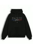 Erkek Siyah Büyük Paris Baskılı Kapüşonlu Sweatshirt - 4