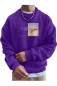 Erkek El Baskı Bisiklet Yaka Sweatshirt - 3