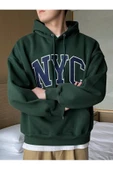 Erkek Siyah Nyc Baskılı Oversize Kapşonlu Sweatshirt - 9