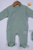 Babyhola 45cm Prematüre Serisi %100 Pamuk Dıştan Dikişli Boydan Çıtçıtlı Patikli Tulum Bere Önlük Takım 22416 - 8