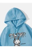 Tavşan Baskılı Oversize Kapüşonlu Sweatshirt - 2