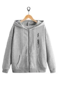 Unisex Dikey Baskılı Ince Mevsimlik Kapşonlu Oversize Hırka - 2