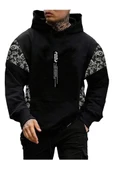 Erkek Dikey Baskılı Desenli Oversize Kapşonlu Sweatshirt thumbnail 2