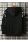 Erkek Dikey Baskılı Desenli Oversize Kapşonlu Sweatshirt thumbnail 3