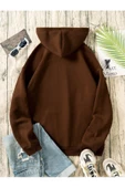 Unisex Kahverengi Kafatası Baskılı Oversize Kapşonlu Sweatshirt - 2