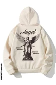 Unisex Bej Sırt Angel Baskı Kapüşonlu Sweatshirt thumbnail 3