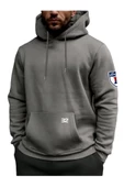 Erkek Duman Gri Baseball Baskılı Kapüşonlu Sweatshirt - 1