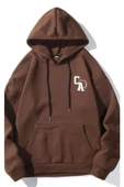 Kadın Kahverengi California Baskılı Kapşonlu Sweatshirt - 1