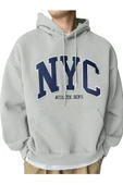 Erkek Siyah Nyc Baskılı Oversize Kapşonlu Sweatshirt - 1