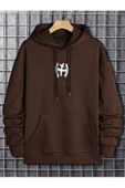 Erkek Kahverengi Y Logo Baskılı Kapüşonlu Sweatshirt - 3