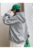 Gri Nice Baskılı Oversize Kapşonlu Sweatshirt - 4
