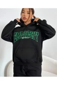 Kadın Siyah Empathy Baskı Kapüşonlu Sweatshirt - 2