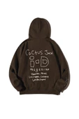 Unisex Kahverengi Id Baskılı Oversize Kapşonlu Sweatshirt thumbnail 2