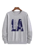 Erkek La Baskı Bisiklet Yaka Sweatshirt - 1