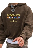 Erkek Monaco Baskılı Oversize Kapşonlu Sweatshirt - 3
