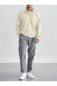 Erkek Yarım Fermuarlı Oversize Polo Yaka Sweatshirt - 3