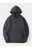 Unisex Füme Sırt Yazı Baskılı Oversize Kapşonlu Sweatshirt - 3
