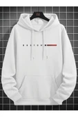 Erkek Boston Baskılı Oversize Kapşonlu Sweatshirt - 9