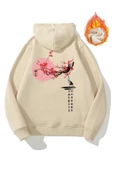 Japon Ağacı Baskılı Oversize Kapşonlu Sweatshirt - 1