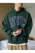 Erkek Siyah Nyc Baskılı Oversize Kapşonlu Sweatshirt - 11