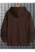 Erkek Kahverengi Y Logo Baskılı Kapüşonlu Sweatshirt - 2