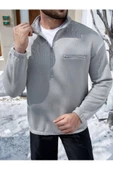 Erkek Göğüs Fermuarlı Oversize Polo Yaka Sweatshirt - 5