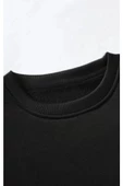 Erkek Siyah El Baskılı Bisiklet Yaka Sweatshirt - 3