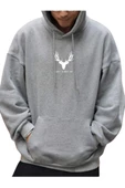 Erkek Geyik Baskı Kapüşonlu Sweatshirt - 1