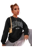 Unisex Siyah California West Baskılı Bisiklet Yaka Oversize Sweatshirt - 2