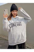 Unisex Gri Comfort Baskılı Oversize Kapşonlu Sweatshirt - 2