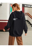 Unisex Effect Baskılı Oversize Kapşonlu Sweatshirt - 9