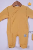 Babyhola 48cm Prematüre Serisi %100 Pamuk Dıştan Dikişli Boydan Çıtçıtlı Patikli Tulum Bere Önlük Takım 22416 - 7