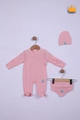 Babyhola 48cm Prematüre Serisi %100 Pamuk Dıştan Dikişli Boydan Çıtçıtlı Patikli Tulum Bere Önlük Takım 22416 - 2