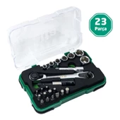 Elta 1/4" Altıköşe Cırcırlı Lokma Anahtar ve Bits Uç Seti 23 Parça - 1