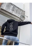 Unisex Siyah Galaksi Baskılı Oversize Kapşonlu Sweatshirt - 3